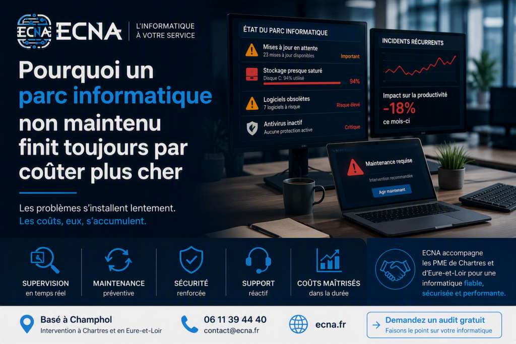 Parc informatique non maintenu dans une PME : supervision, maintenance et support informatique ECNA à Chartres